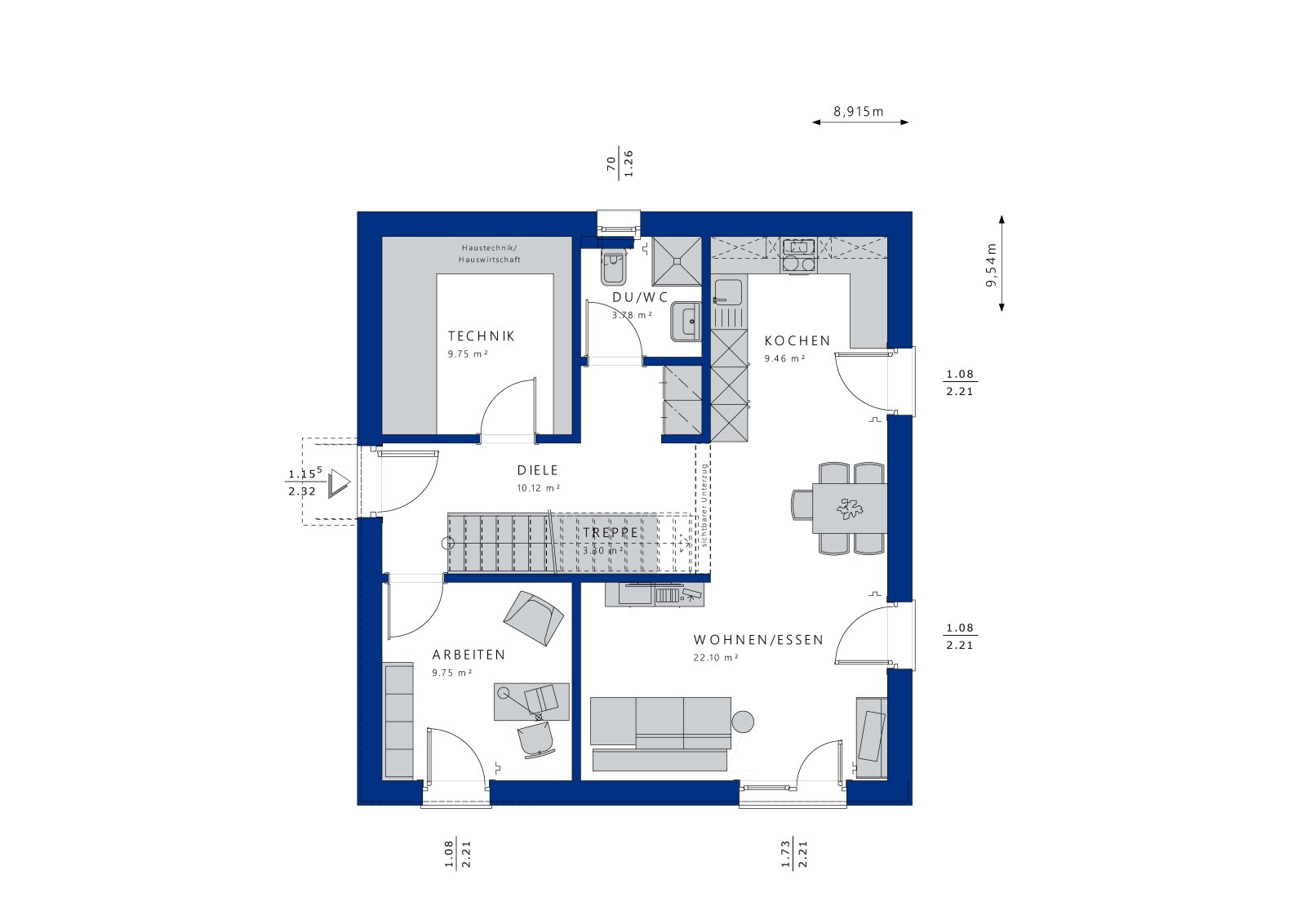 Grundriss EG, der HWR könnte ein 2. Arbeitszimmer sein Grundriss EG, der HWR könnte ein 2. Arbeitszimmer sein