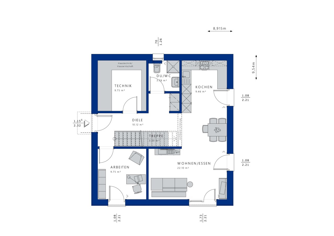 Grundriss EG, der HWR könnte ein 2. Arbeitszimmer sein Grundriss EG, der HWR könnte ein 2. Arbeitszimmer sein